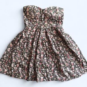 feathers Strapless Floral Dress in Black and Pink